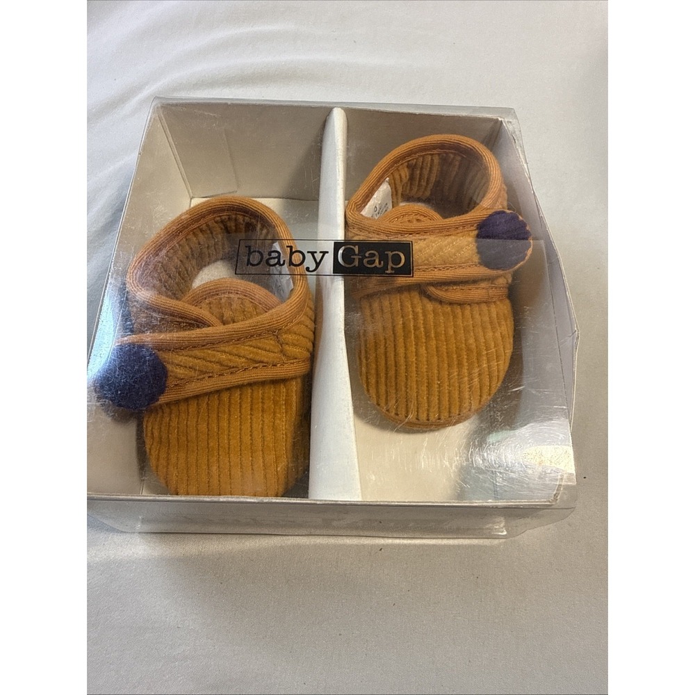 Vintage Baby Gap Mustard Yellow Corduroy Booties Crib Shoes Soft Sole Size 0 NIB